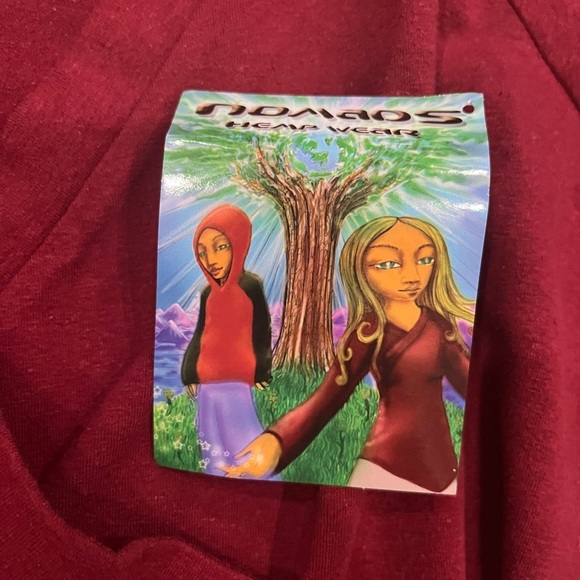 ❤️2/$50❤️[M]Nomads Hemp Wear Burgundy L/Sleeves Faux Wrap Shirt asymmetrical - Picture 4 of 8